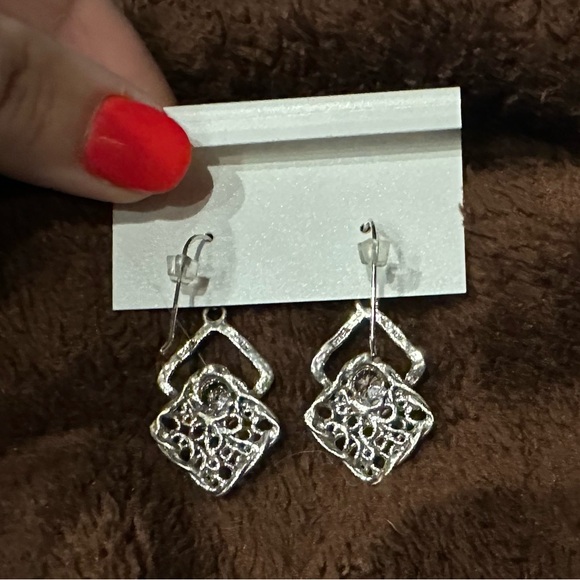 Noa Zuman Sterling silver boho sparkle dangle hook geometric earrings - Picture 3 of 4